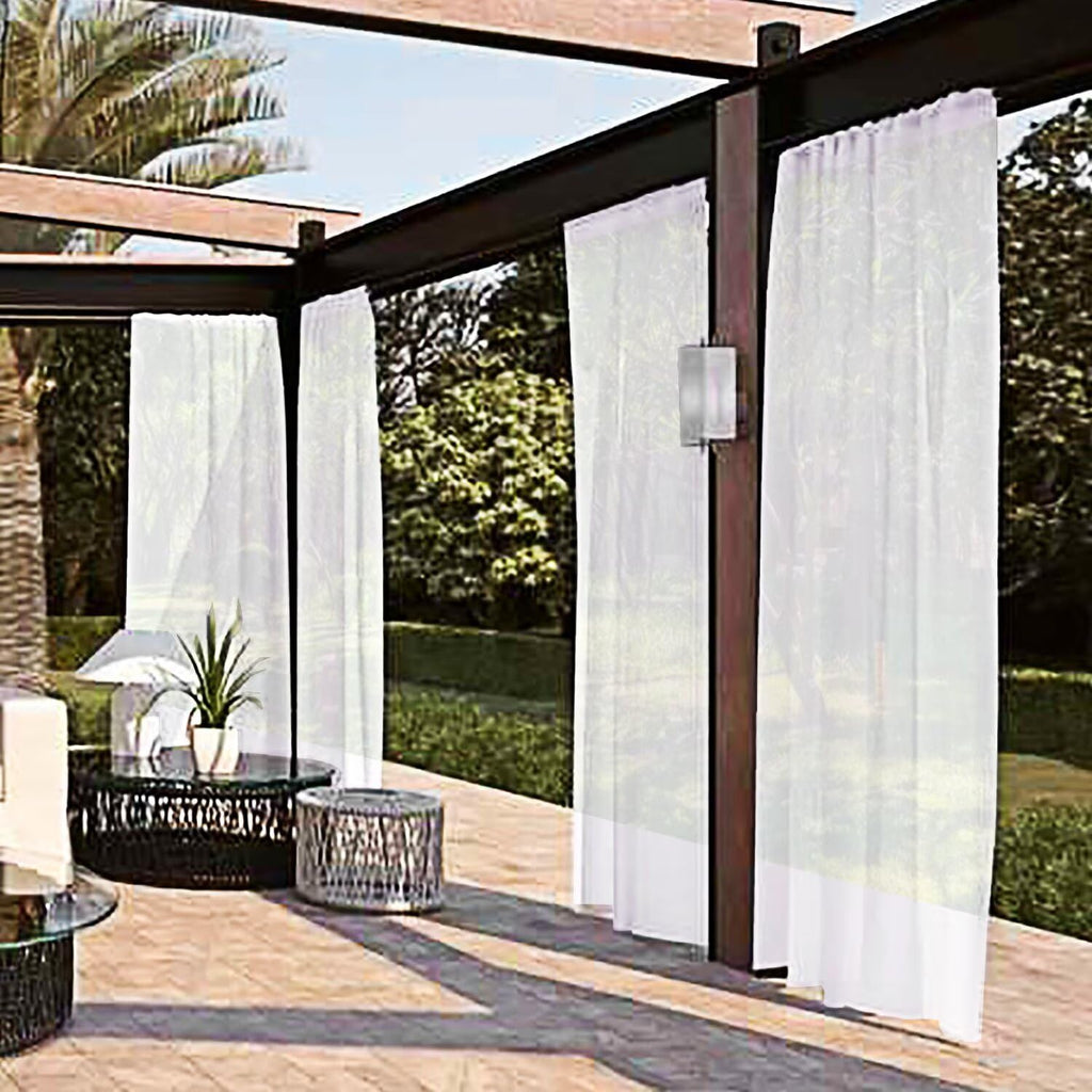 Waterproof Outdoor Sheer Curtains - 4 Panels Rod Pocket Indoor Voile Sheer Curtain, 52W x 108L inch, White