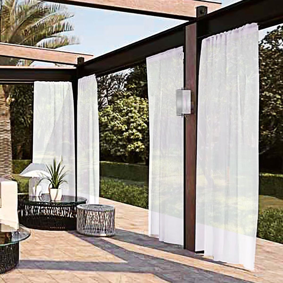 Waterproof Outdoor Sheer Curtains - 4 Panels Rod Pocket Indoor Voile Sheer Curtain, 52W x 108L inch, White