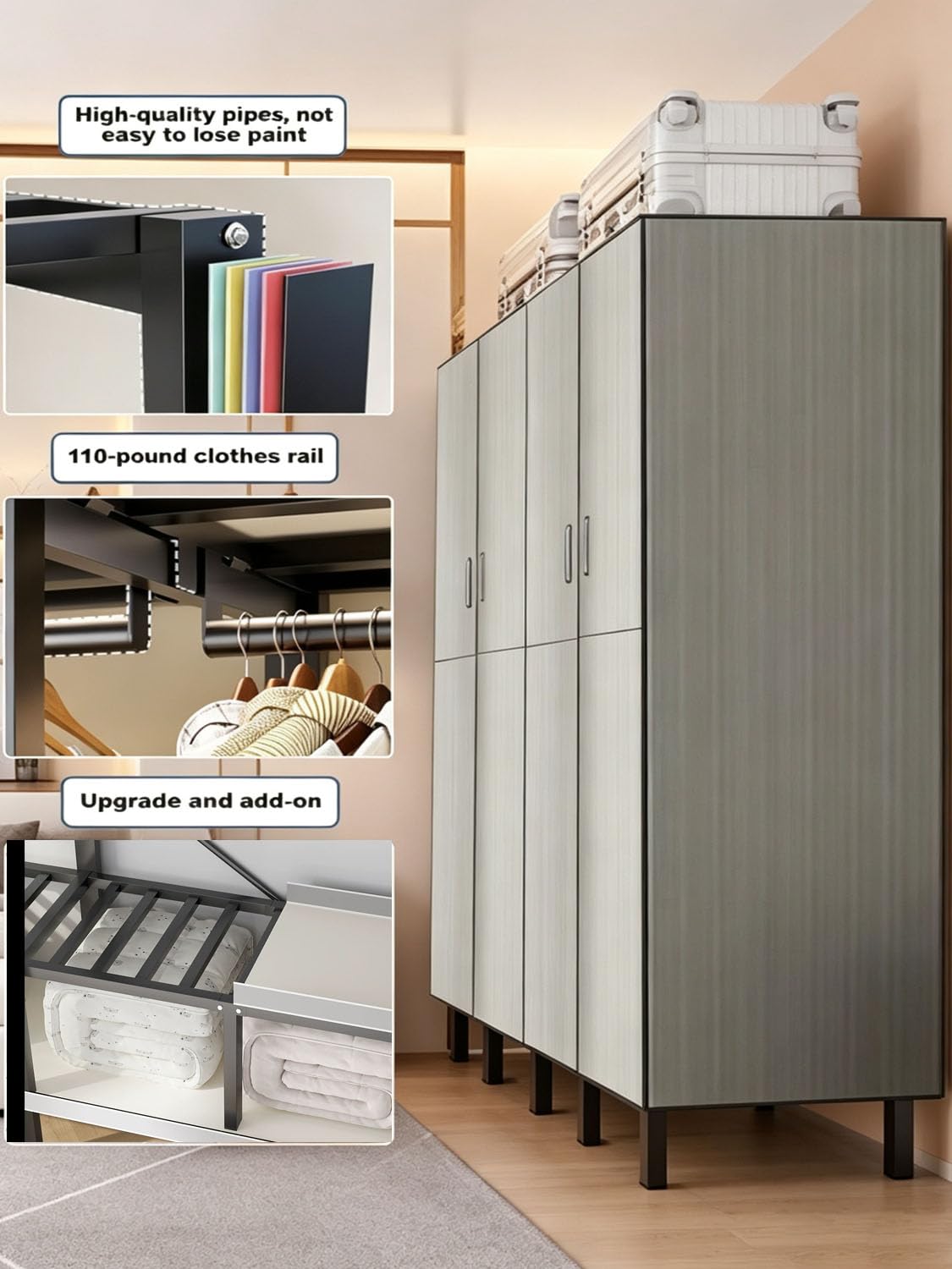49.2in Heavy Duty Clothes Rack with Magnetic Door 1300LBS Foldable Portable Wardrobe Closet for Hanging Clothing