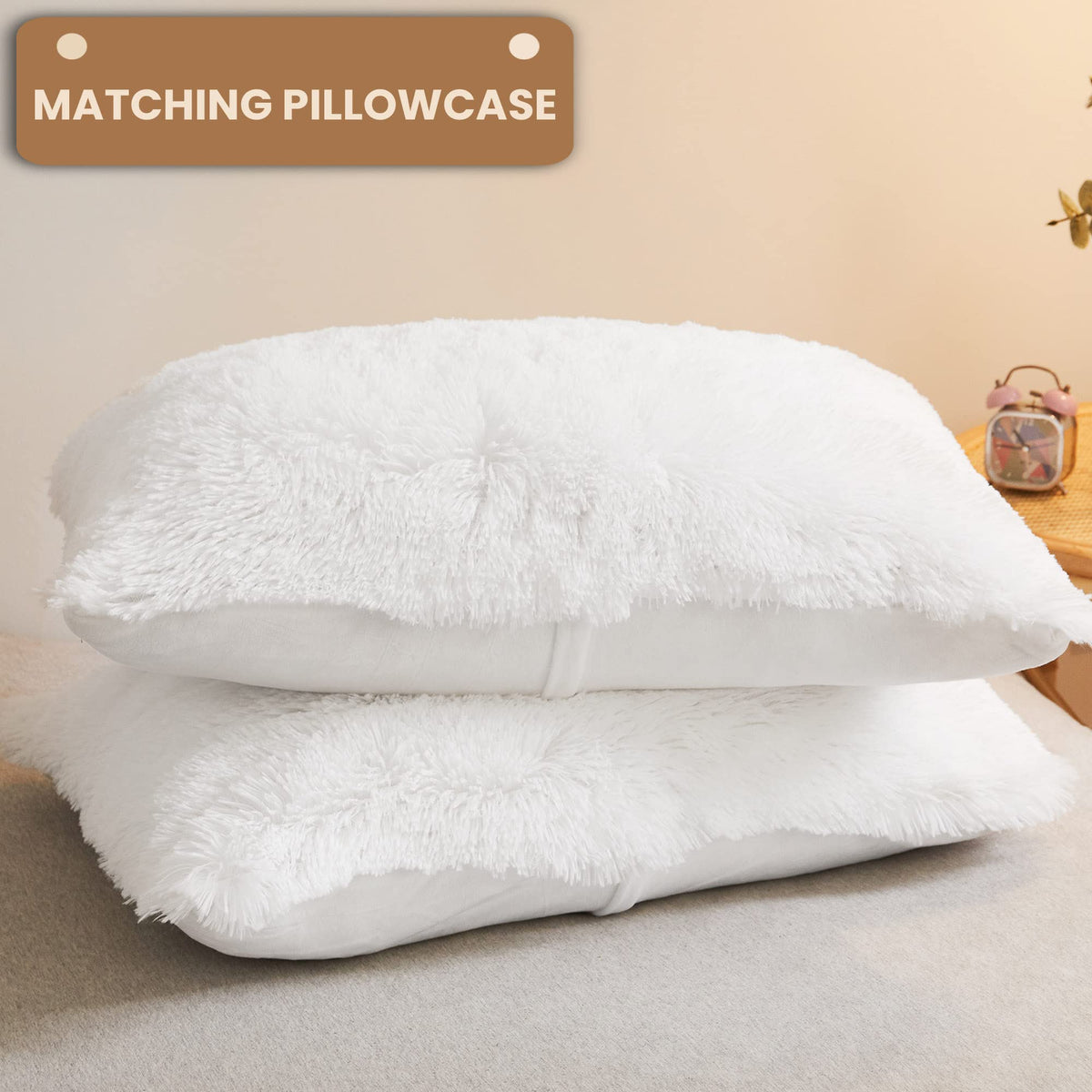 3 PCS Fluffy Faux Fur Duvet Cover Set, White