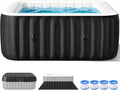 Inflatable Blow Up Hot Tub, 4-6 Person Square Portable Hot Tub, Leak-Proof PVC Outdoor Spa with 130 Strong Air Jets
