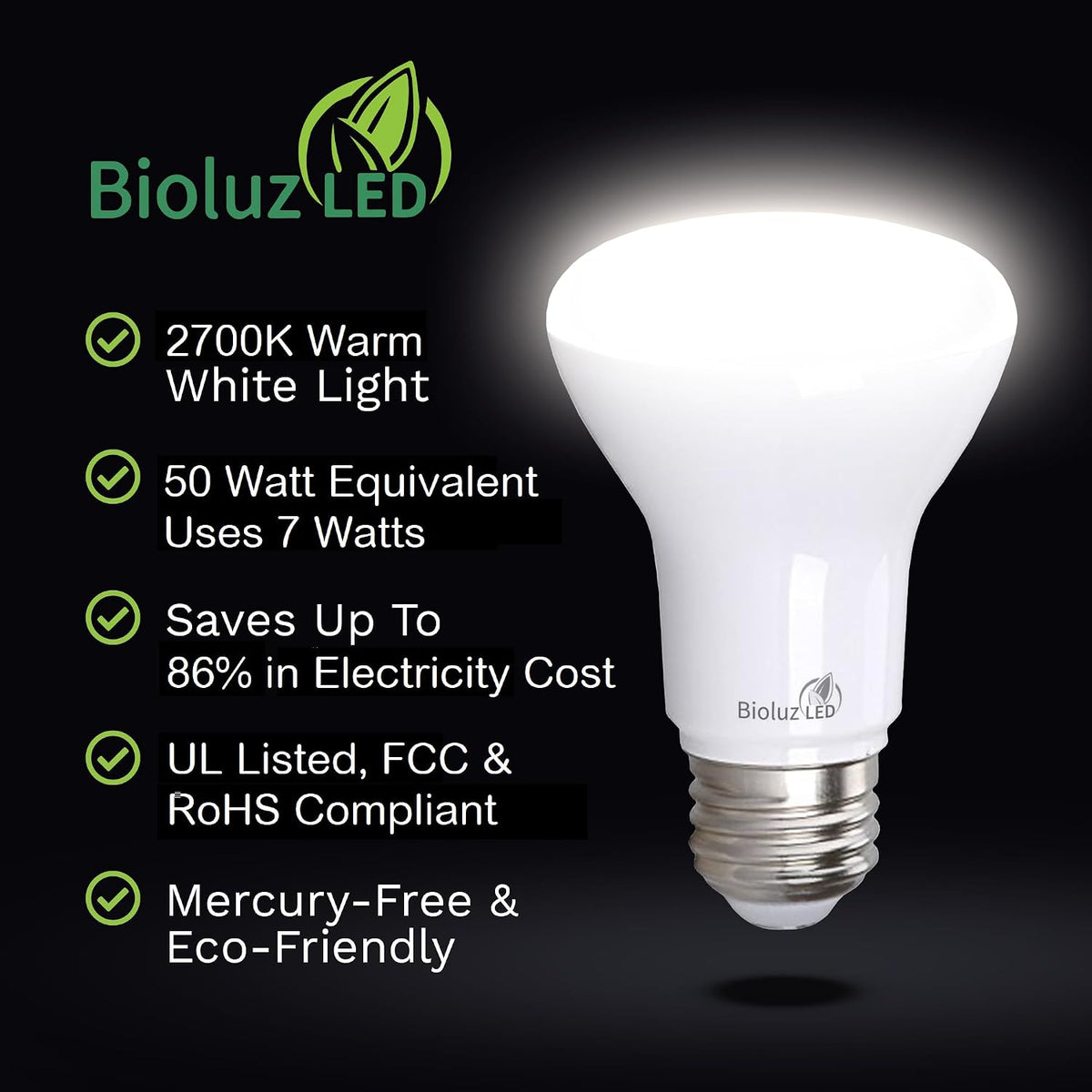 10 Pack BR20 LED Bulbs Indoor Flood Light R20 Dimmable High CRI 2700K Warm White, 50 Watt Equivalent Uses 7W, 540