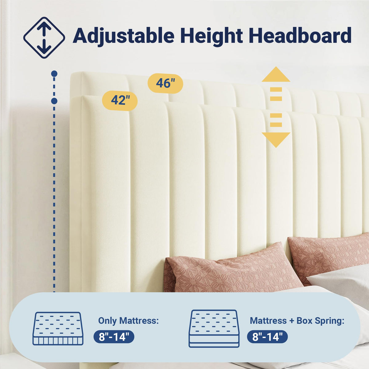 Full Size Storage Bed Frame, Vertical Channel Tufted Adjustable Headboard, Velvet Upholstered Platform Bed with 4