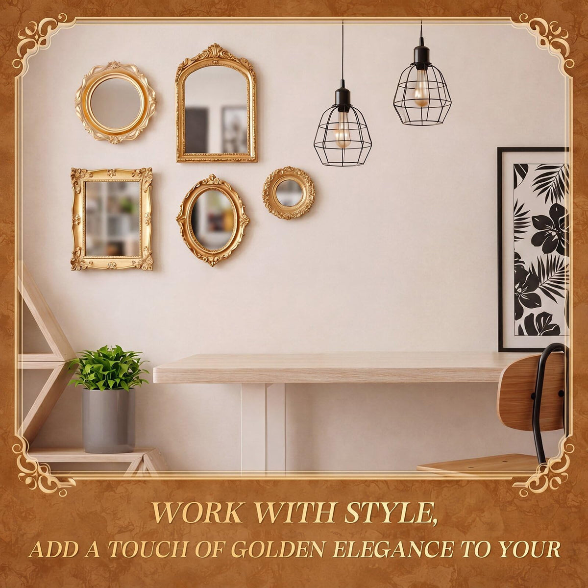5 Pcs Vintage Gold Wall Mirror Set, 10in/8in/7in/4in, Stylish Style