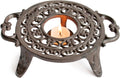 9 Inches Cast Iron Teapot Warmer Dish Cups Trivet,Round-Shaped Double Eared Design with Tealight Holder - Heavy Duty