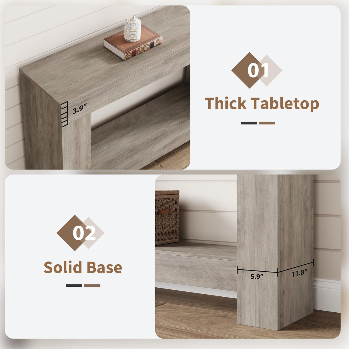 47" Farmhouse 2-Tier Console Table, Grey