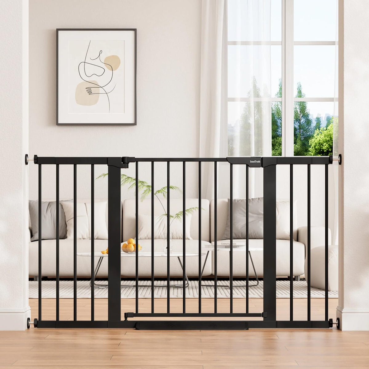 29.6-50.1 in Extra Wide Baby Gate for Stairs and Doorways, Black