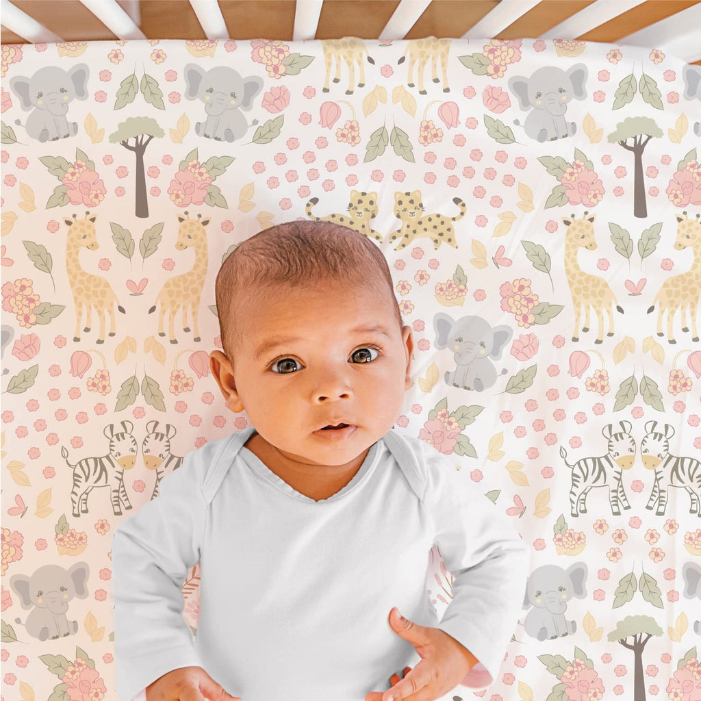 3 Piece Baby Crib Bedding Set for Girls - Newborn, Infant & Toddler Nursery Bed Set Decor with Fitted Crib Sheet