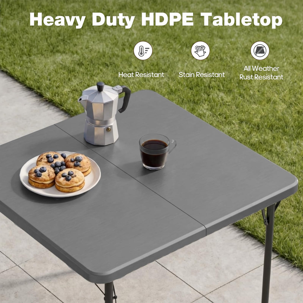 34" Square Folding Table for 4 Person, 330lbs Weight Capacity Foldable Table with HDPE Tabletop & Heavy-Duty Steel