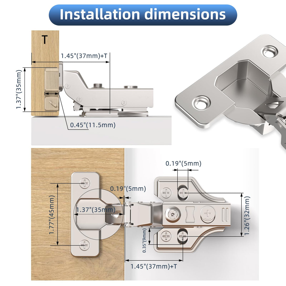 60 Pack Frameless Inset Soft Close Cabinet Hinges Clip on, 3D Adjustable European Cabinet Door Hinge, Self Close