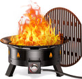 21 Inch Propane Fire Pit with Grill Grate, Folding Legs, 58, 000 BTU, Black, Metal, Round, Compatible with Propane