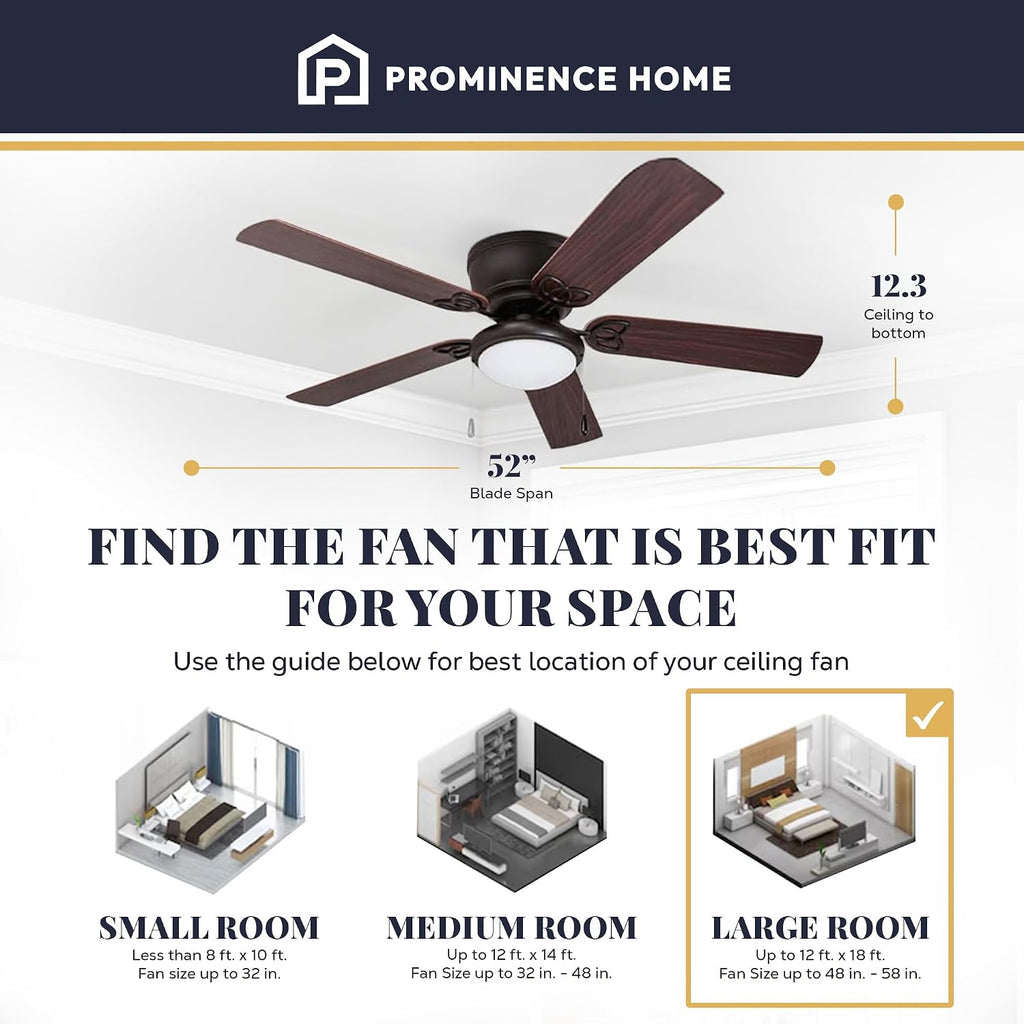 52" Flush Mount Ceiling Fan with Light