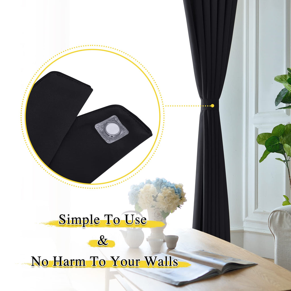 Strong Magnetic Curtain Tiebacks - Natural Decorative Curtain Ties Wide Straps Holdbacks for Modern Curtains (Black
