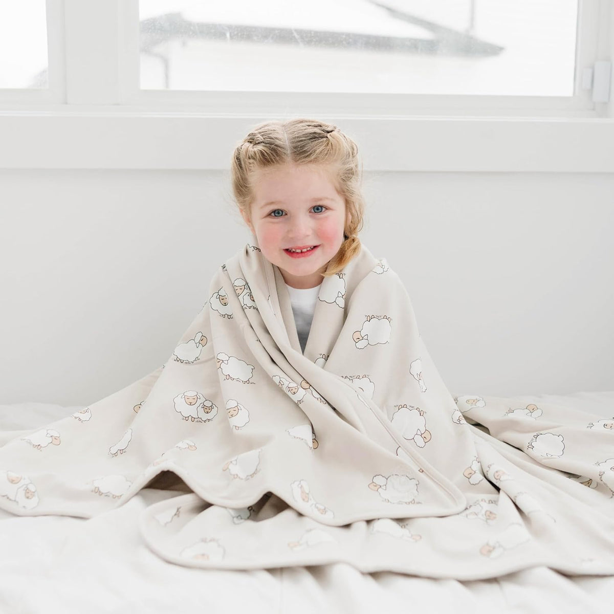Toddler Blanket - Merino Wool and Organic Cotton Baby Blanket for Girls and Boys - 4 Season - 52.5" x 40" - Sheep
