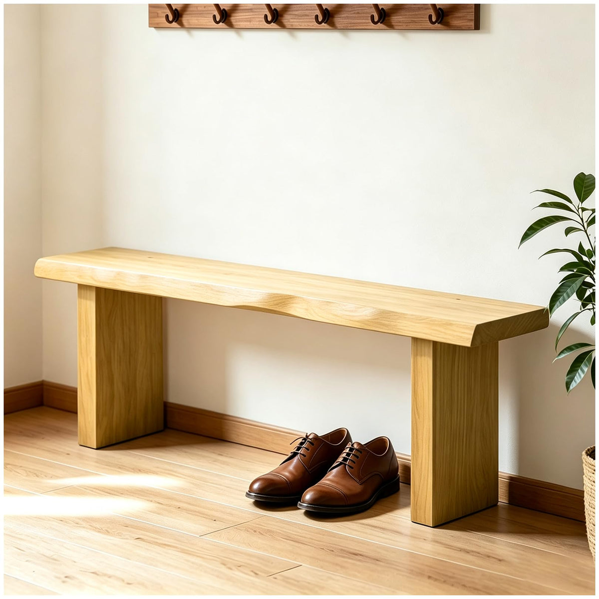 Solid Wood Entryway Bench Farmhouse Dining Bench Indoor End of Bed Bench