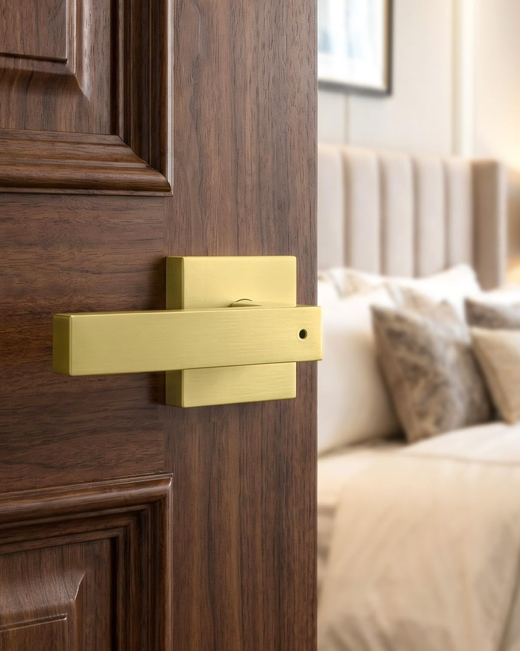 Brushed Gold Privacy Door Handles Interior, Bedroom - 6 Pack