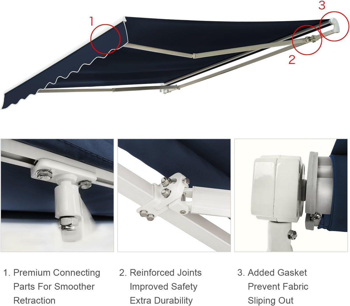12'x8' Patio Awning Retractable Fully Assembled, Manual Commercial Grade Awnings - Quality 100% 280G Ployester Window