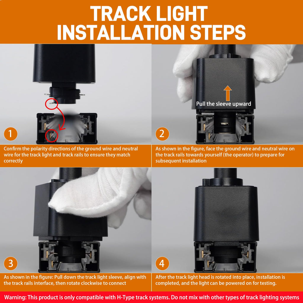 H Type Track Lighting Heads, 10W LED Track Light Heads Black 4 Pack