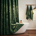 Extra Long Shower Curtain 84 inch Height, Crushed Velvet XL Shower Curtain Set with 12 Gold Hooks, Waterproof Thick
