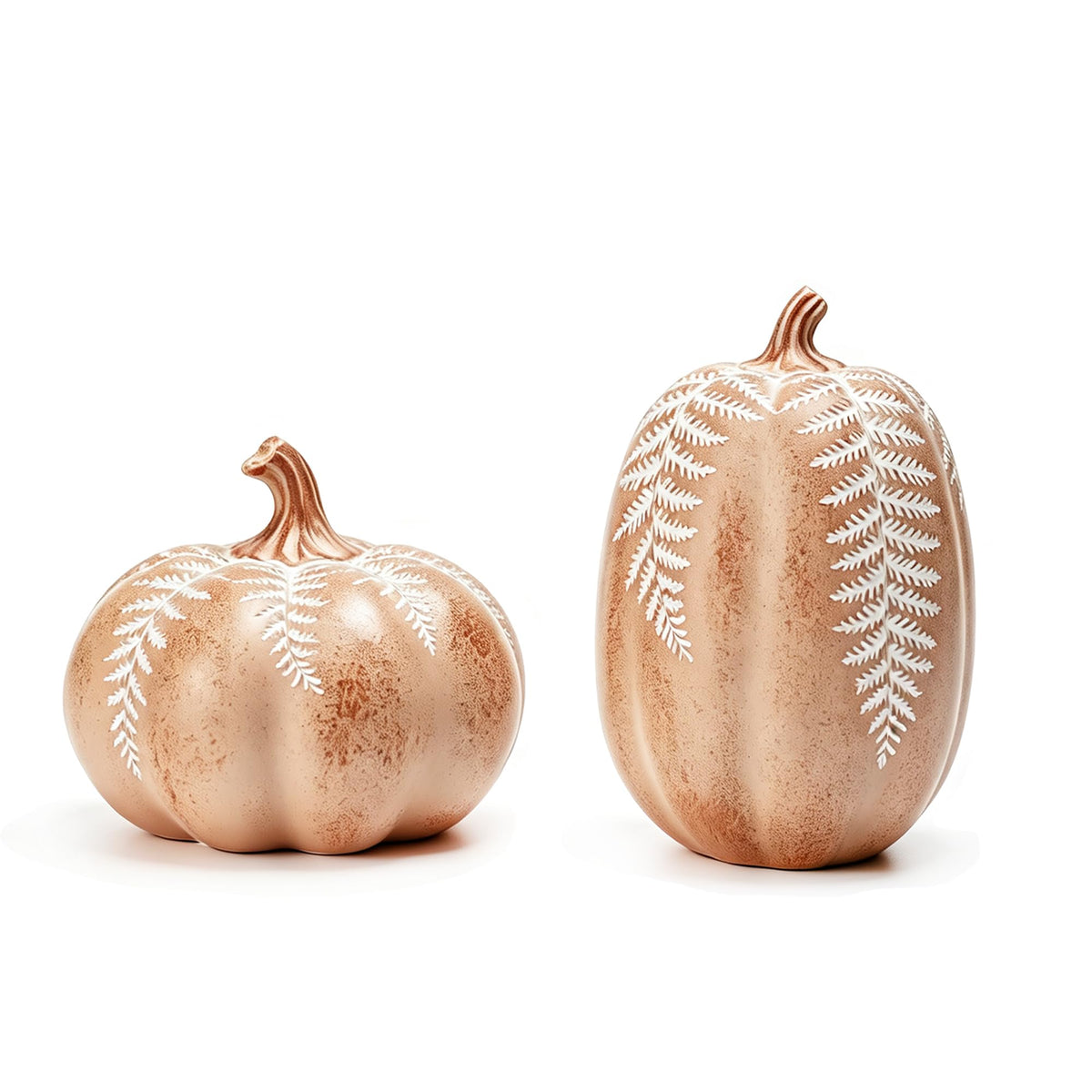 2Pcs Resin Pumpkin Figurines, Fern Fall Thanksgiving Decor
