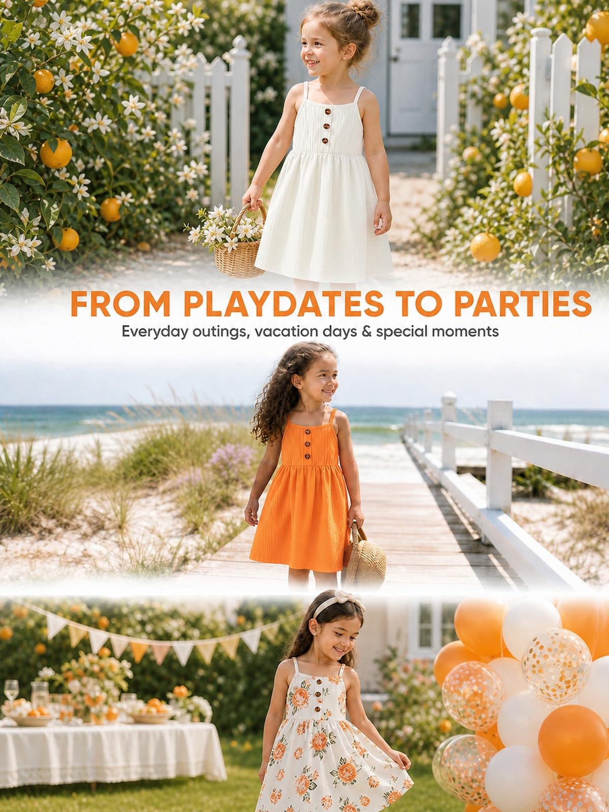 Girls Dresses Toddler Girls Dress Pack Summer Casual Party Print Skater Dress Sundress White/Orange