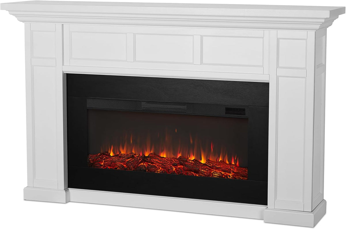 75 Inch Electric Fireplace with Mantel, Replaceable Insert Heater, Realistic Log and Flame Effect, Remote Control and Timer for Living Room or Bedroom