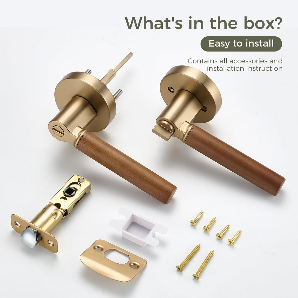 Walnut Wood Privacy Door Lever (1 Pack, Champagne Bronze)