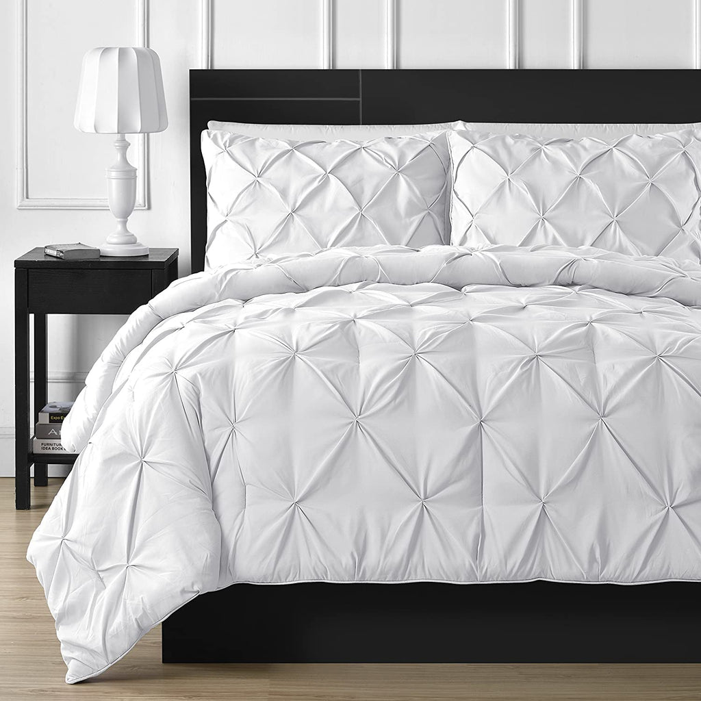 Pinch Pleated 1 Piece Duvet Cover 100% Egyptian Cotton 800 Thread Count with Zipper & Corner Ties, Oversized Super