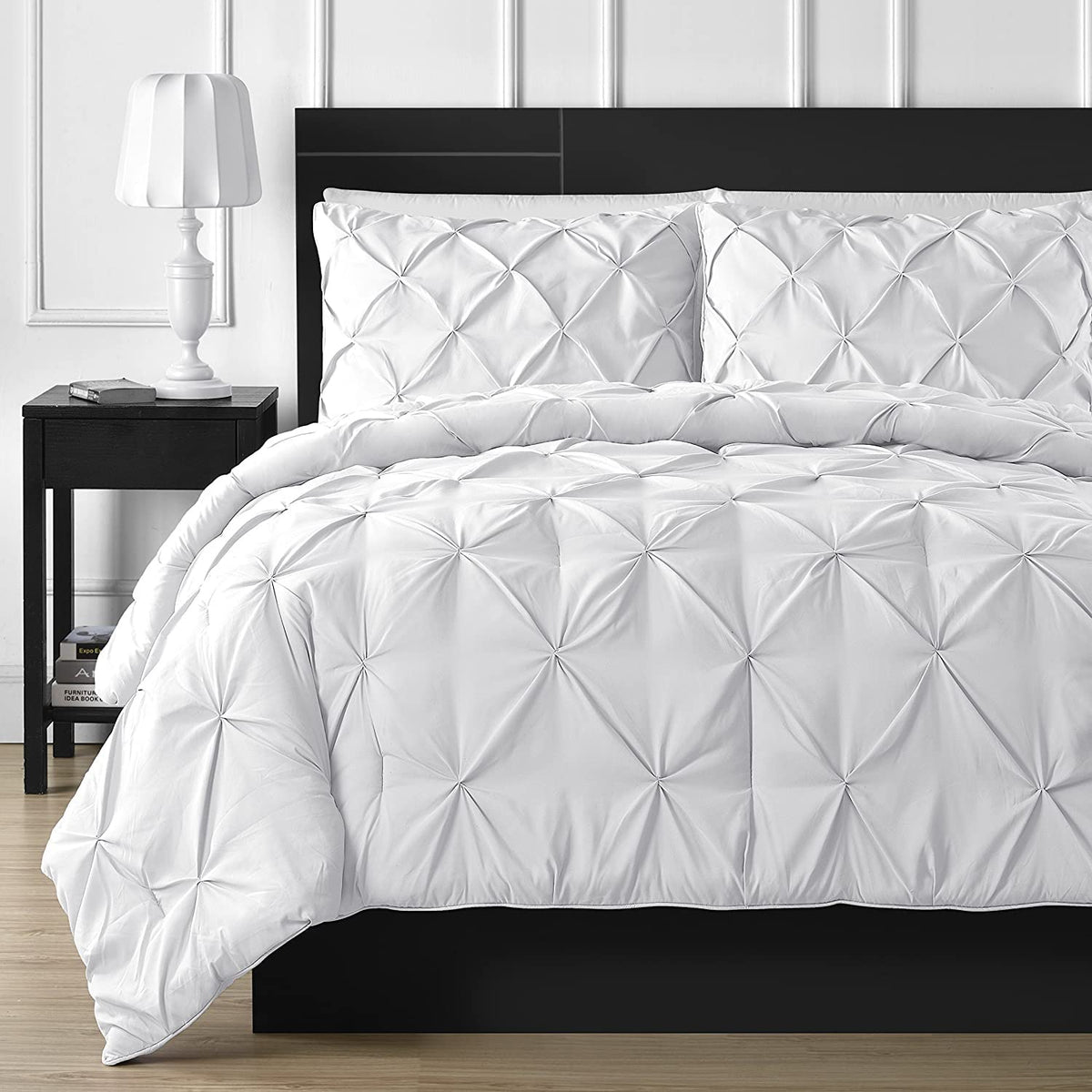 Pinch Pleated 1 Piece Duvet Cover 100% Egyptian Cotton 800 Thread Count with Zipper & Corner Ties, Oversized Super