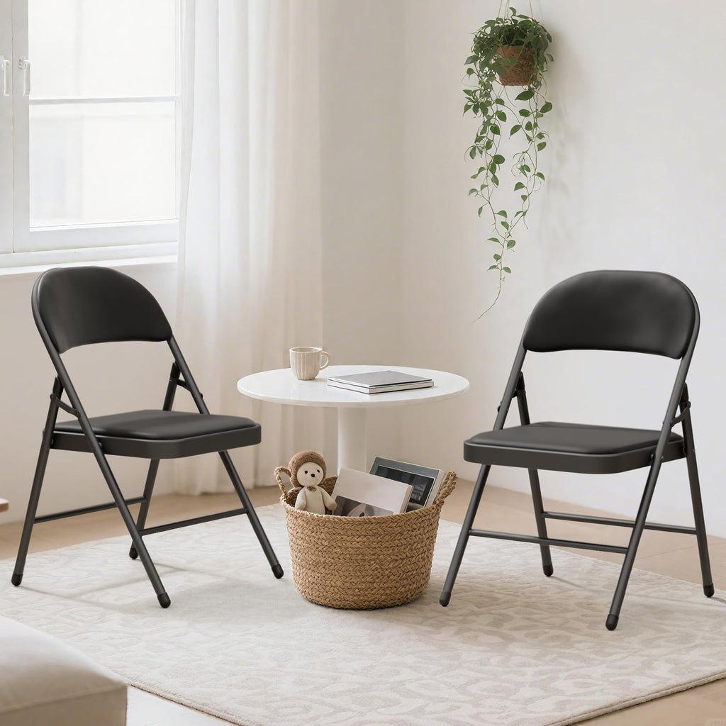 4 Pack Black Padded Folding Chairs with Metal Frame