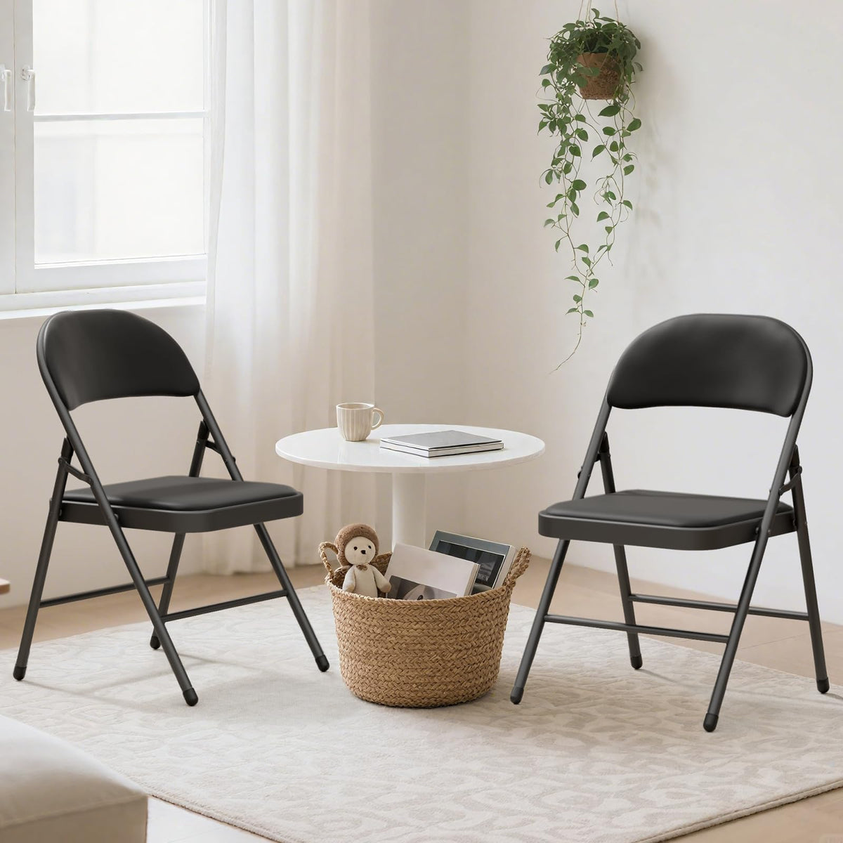 4 Pack Black Padded Folding Chairs with Metal Frame