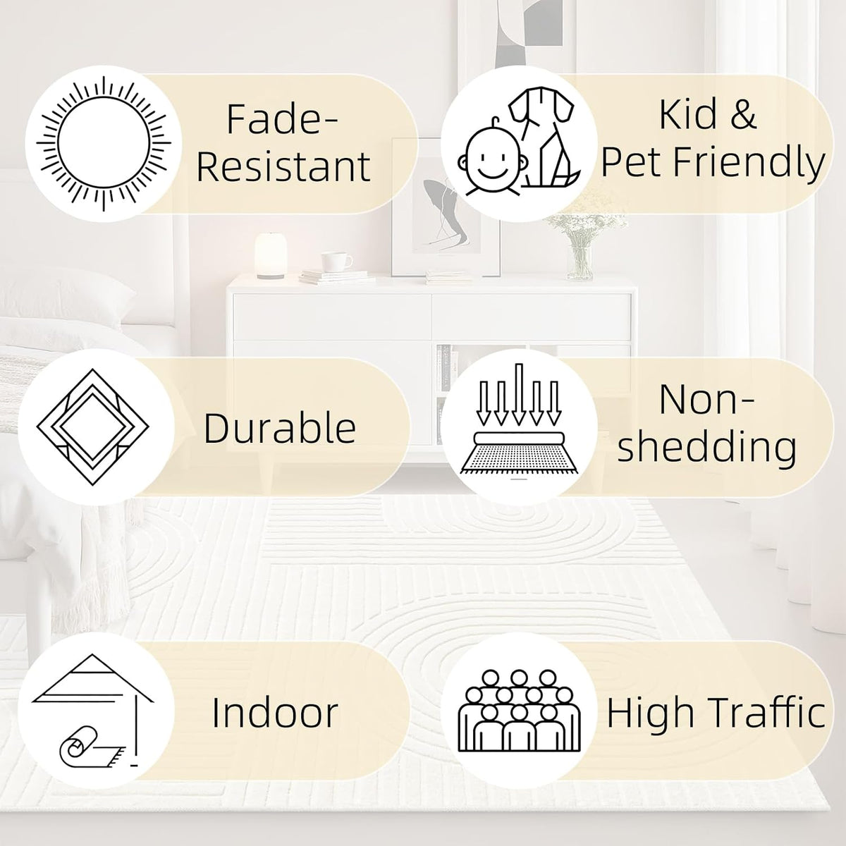 Beige Solid Color Area Rug, Washable Rugs Bedroom