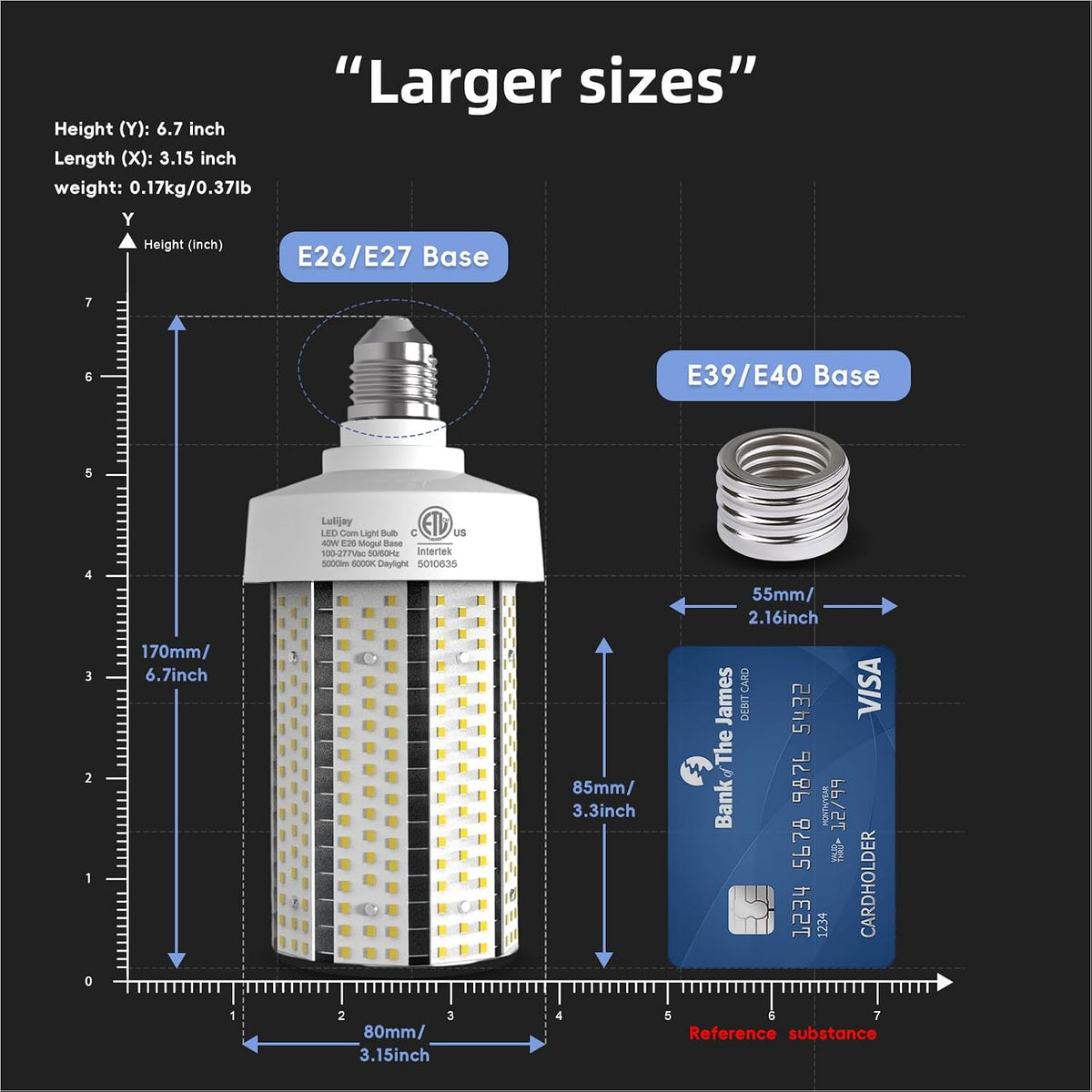 Led Corn Light Bulb - 40W 5000LM Equivalent 400Watt E26 6000K for Warehouse
