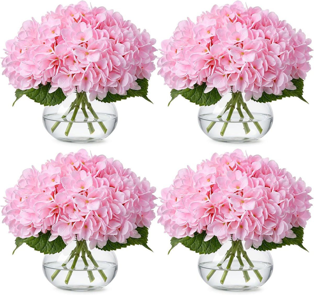 Hydrangea Artificial Flowers Hydrangea Flowers Fake Silk Hydrangeas with Faux Vase and Water Table - Set of 4