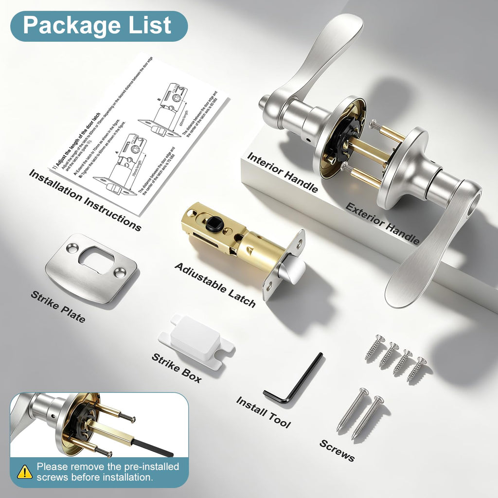 2 Pack Privacy Door Levers Interior Door Handles, Brushed Nickel Keyless Interior Door Knobs Locks , Heavy Duty Door