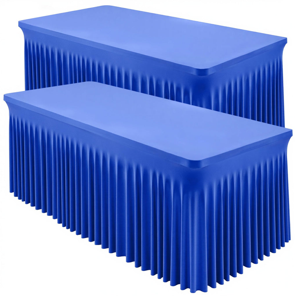 2 Packs Royal Blue Tableclothes for 8 Foot Rectangle Table, Wrinkle Free Spandex Tablecovers 8FT Stretch Fitted Table
