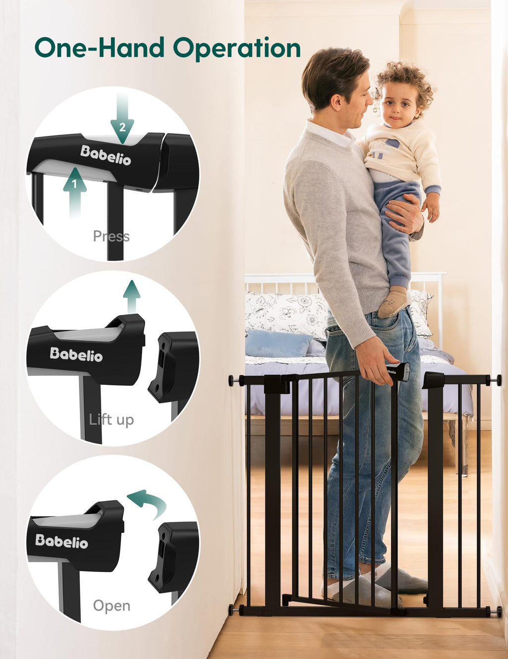 29-43" Baby Gate for Stairs, Pet Gate, Black