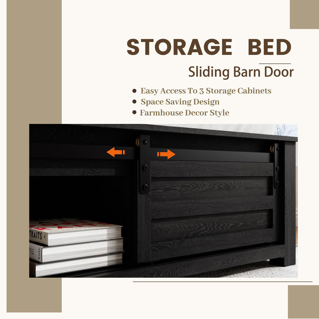 Wooden Bed Frame with Rustic Headboard Storage Bed Frame