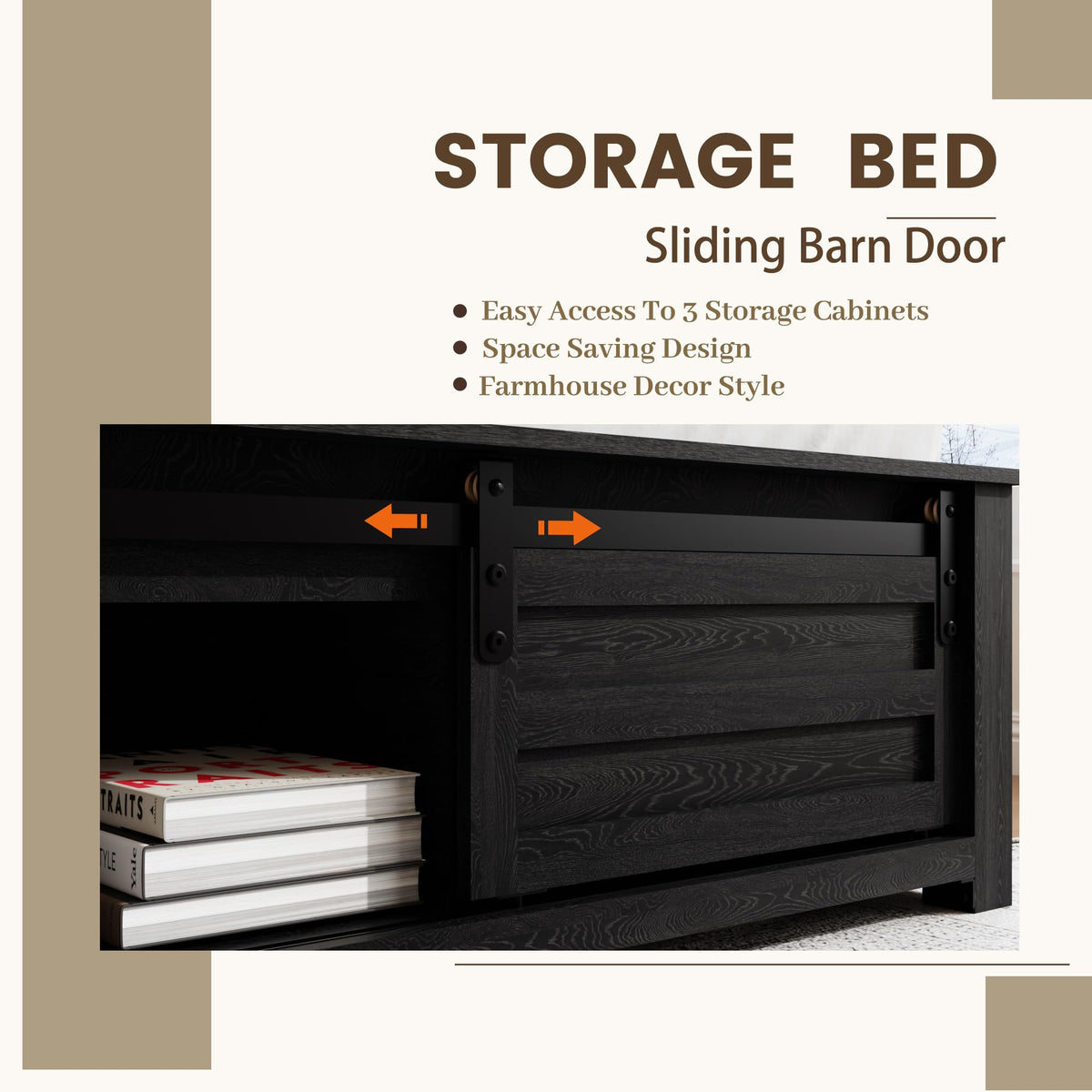 Wooden Bed Frame with Rustic Headboard Storage Bed Frame