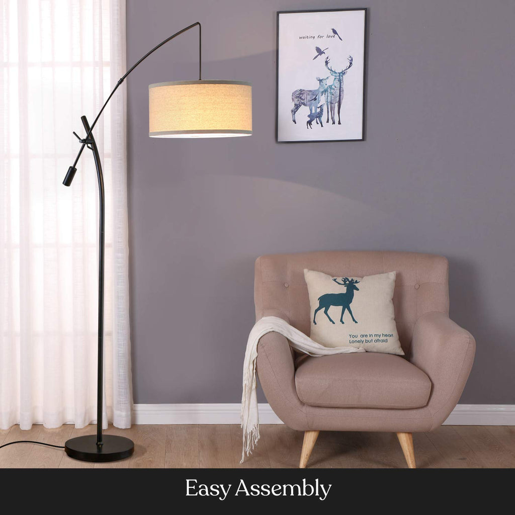 Inspired Arco Style Grayson LED Arc Floor Lamp, Adjustable Arm Lamp in Industrial Reading - Black