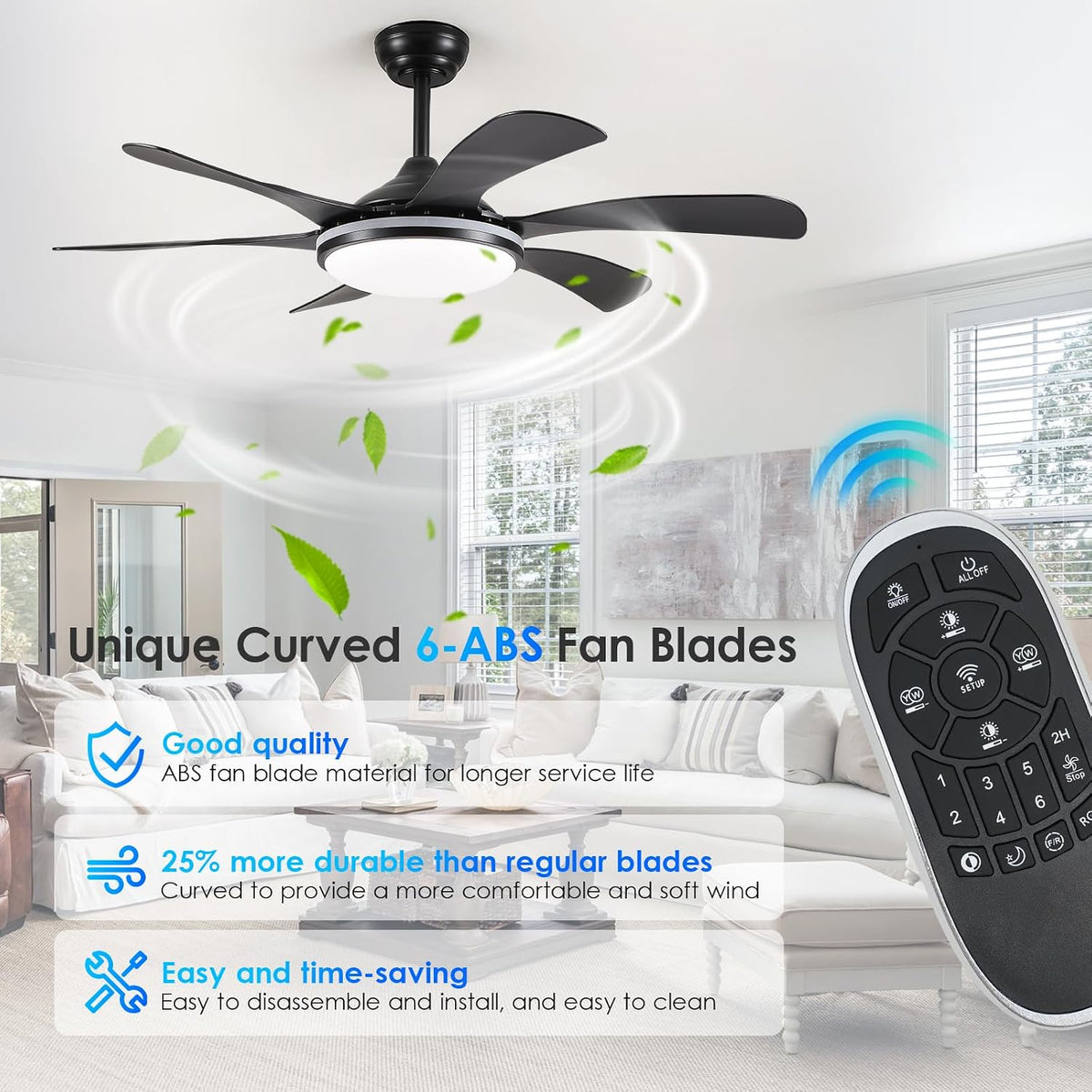 46In Black RGB Ceiling Fans with Lights - Low Profile Modern Ceiling Fan Light with Remote/APP, RGB+3CCT 6 Wind Speeds and Reversible, Indoor Outdoor Fan Light Fixture for Party, Kid's Room