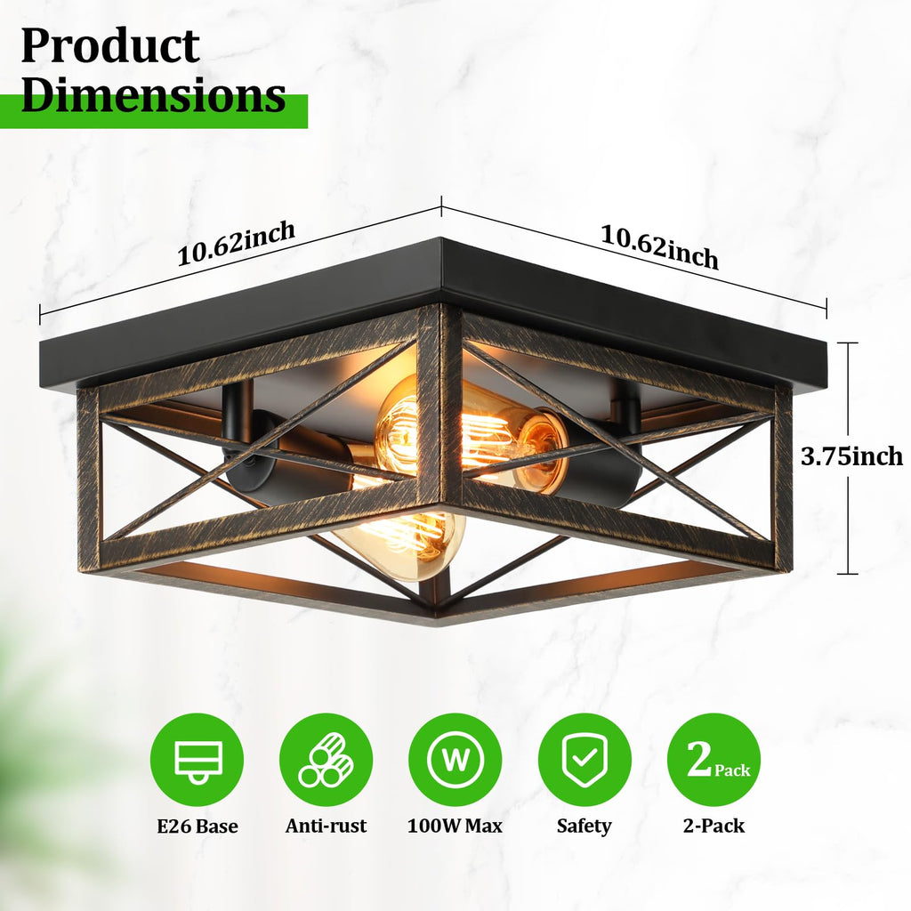 2-Light Farmhouse Industrial Flush Mount Ceiling Lights, Oil Rubbed Bronze