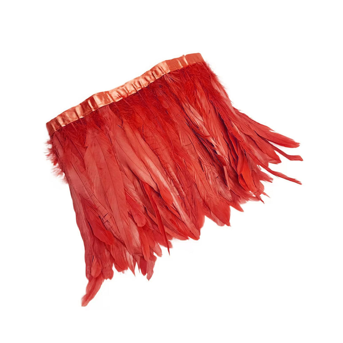8-10" Rooster Hackle Feather Fringe Trim, Sewing Craft Feather for DIY Decorations-Red - 2 Yards