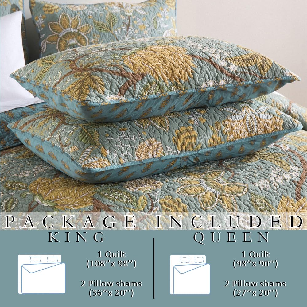 Cotton Bedspread Quilt, Soft Reversible Coverlet Lightweight Comforters, Vintage Floral Rustic Patchwork