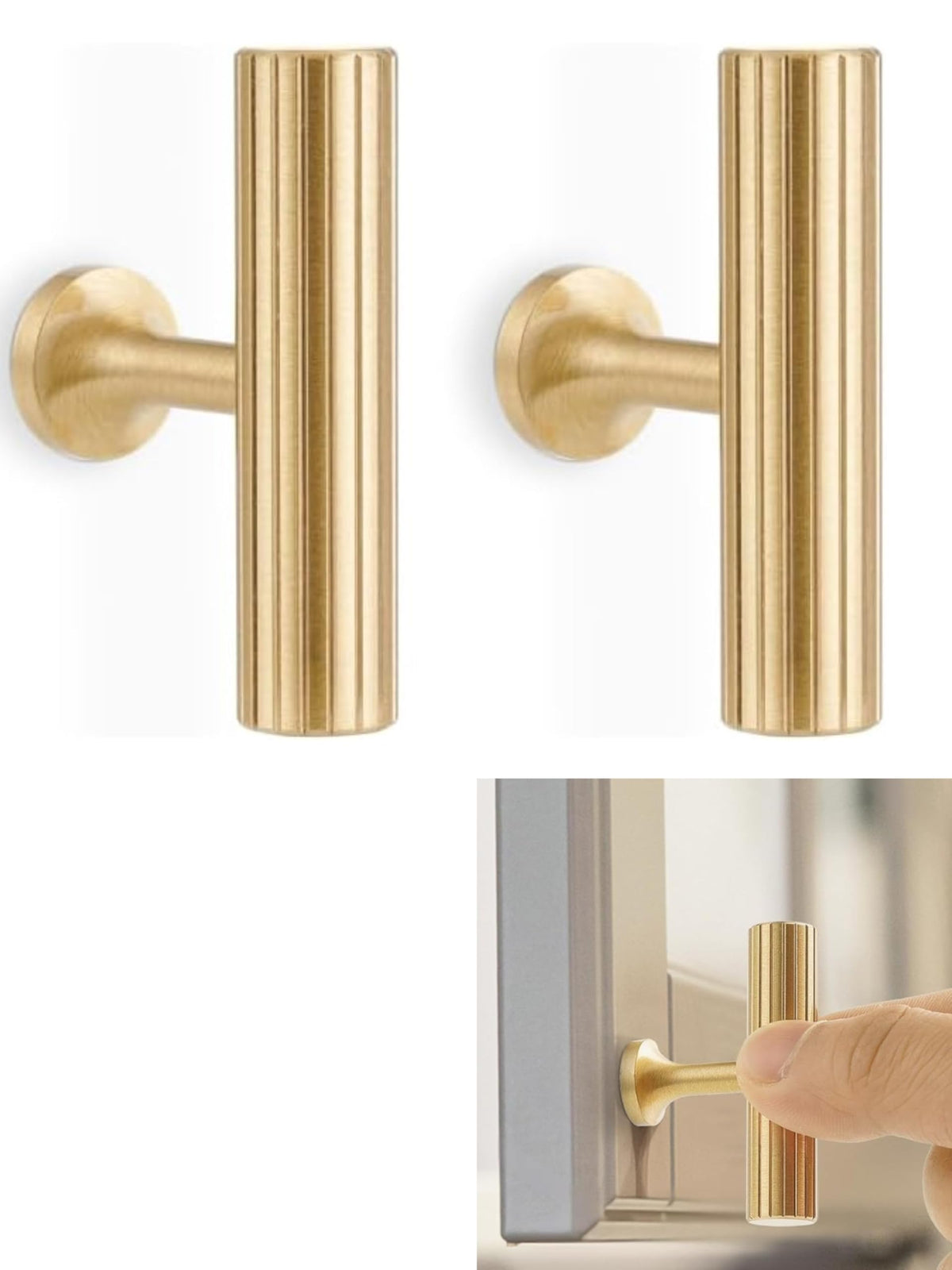 4pcs Solid Brass Gold Cabinet Pulls, Single Hole T Bar Handles, 2-Inch Total Length Cupboard Handles Modern Drawer