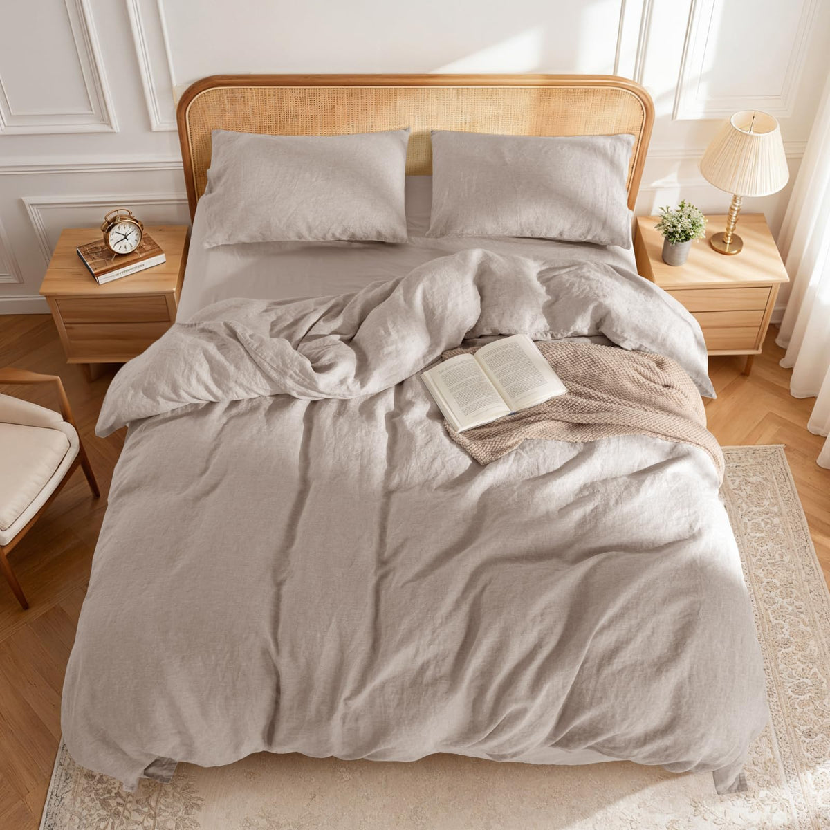 100% French Linen Duvet Cover Set 3Pcs, Comforter Cover