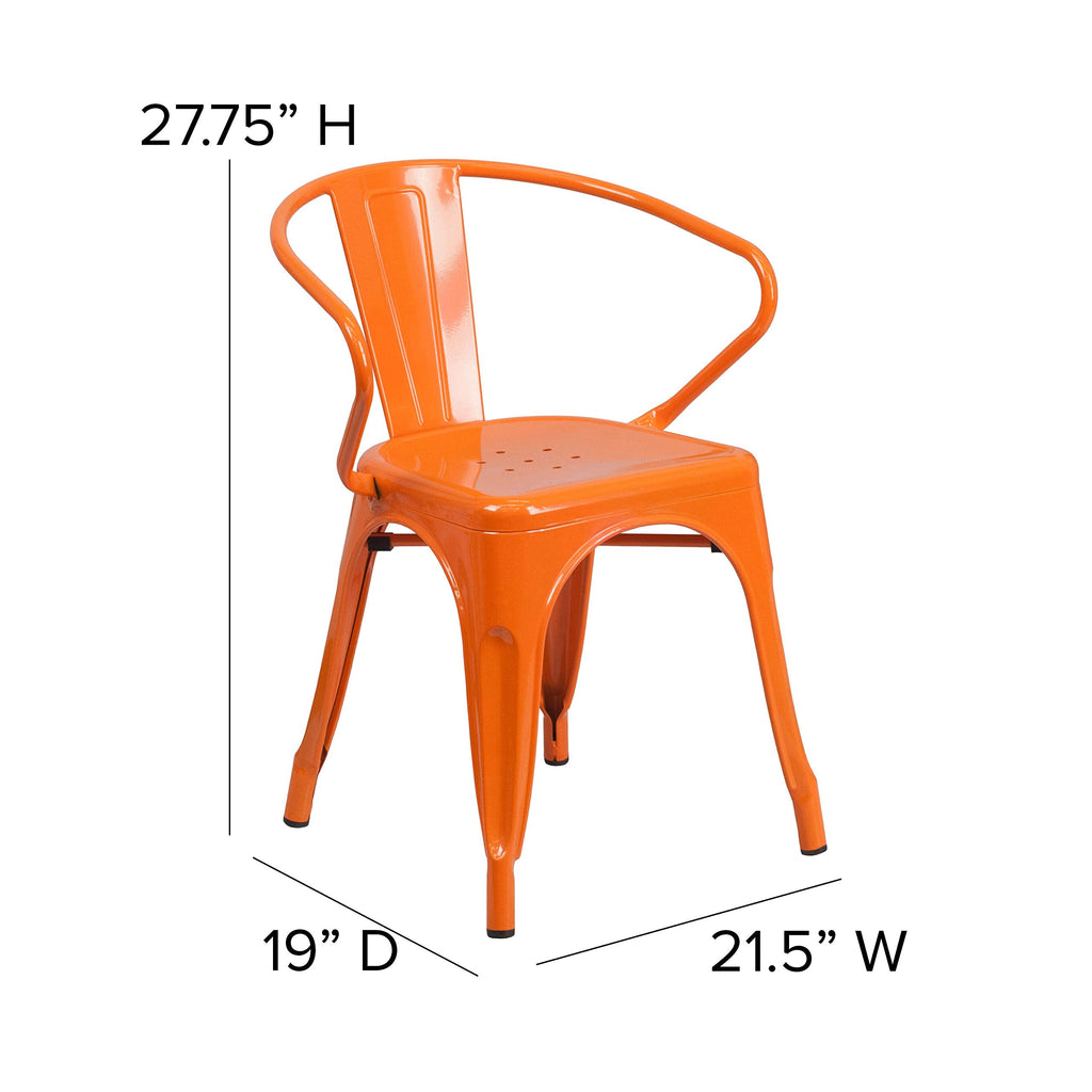 Roy Commercial Grade 4 Pack Orange Metal Indoor-Outdoor Chair with Arms