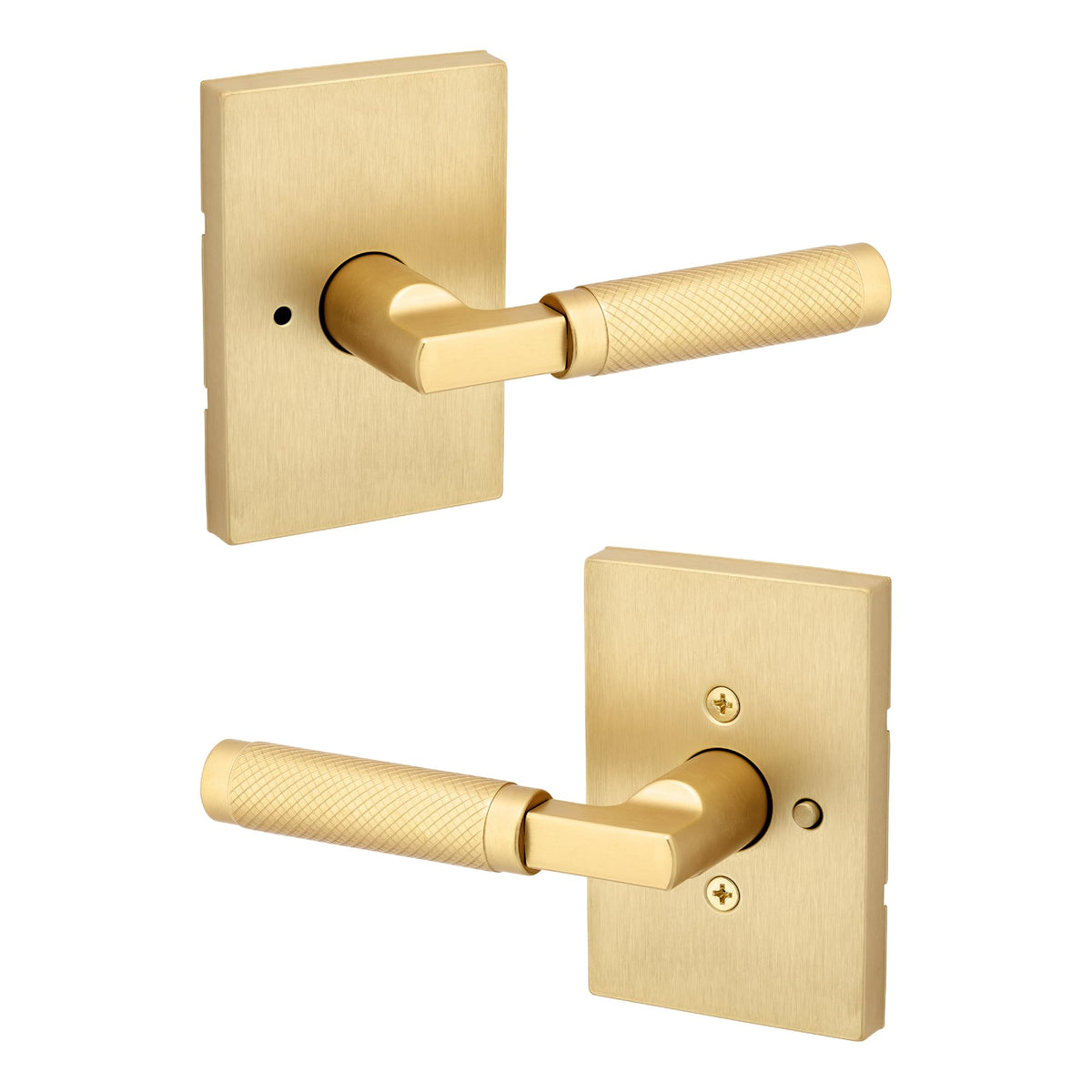 Prava Interior Privacy Door Knurled Handle with Lock, Door Lever , Satin Brass, Reversible Keyless Push Button Lock