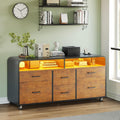 6 Drawers File Cabinet with Power Strip fits Legal/Letter/A4 Size | 47" Wood Mobile Lateral Filing Cabinet , Printer