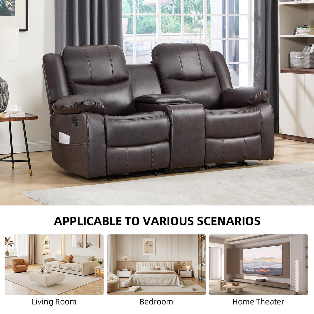 2 Piece Manual Recliner Sofa Set, Faux Leather Reclining Living Room Furniture Set, Included Single Recliner Chair